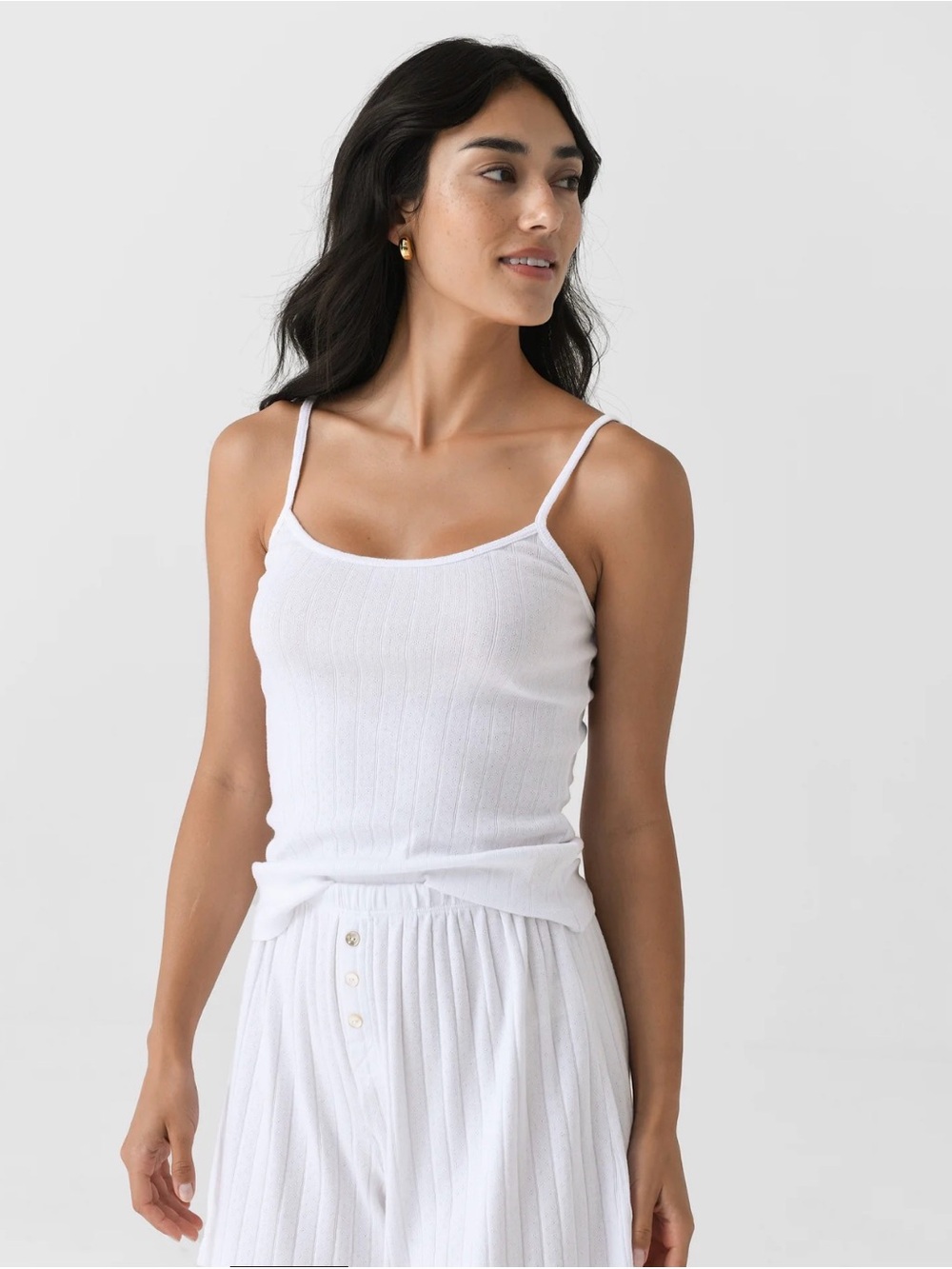DONNI Women's The Pointelle Cami Tank White Ribbed Camisole Tank Top